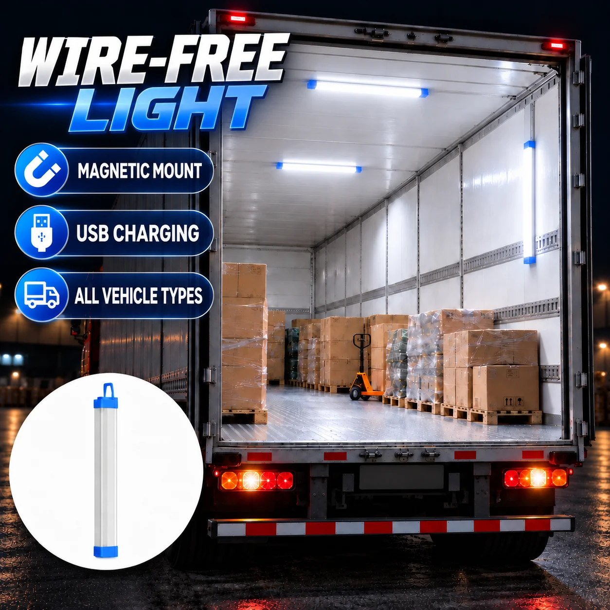 Magnetic Rechargeable LED Truck Cargo Lighting Night Light Interior Ceiling Lamp for Van Car Compartment Tricycle Box Light Auto
