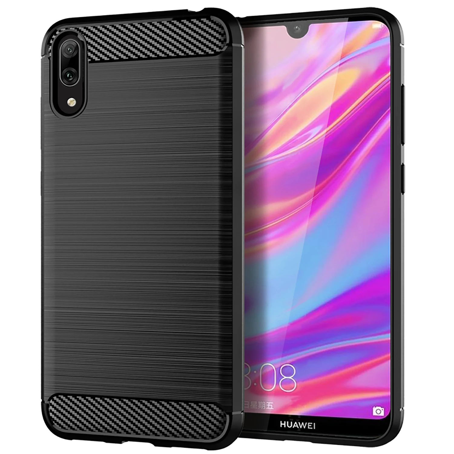 ألياف الكربون هواوي 2017 Y7prime غطاء هاتف سيليكون مقاوم للصدمات لهاتف Y7 Pro 2019 حافظة ناعمة Coque Fundas