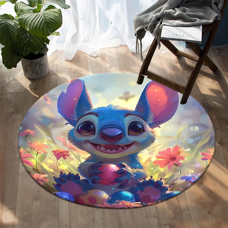 Alfombra redonda con estampado HD de dibujos animados bonitos de Stitch, puerta de entrada para dormitorio y balcón. Sofá, cocina, alfombra antideslizante. Alfombra de regalo de decoración del hogar