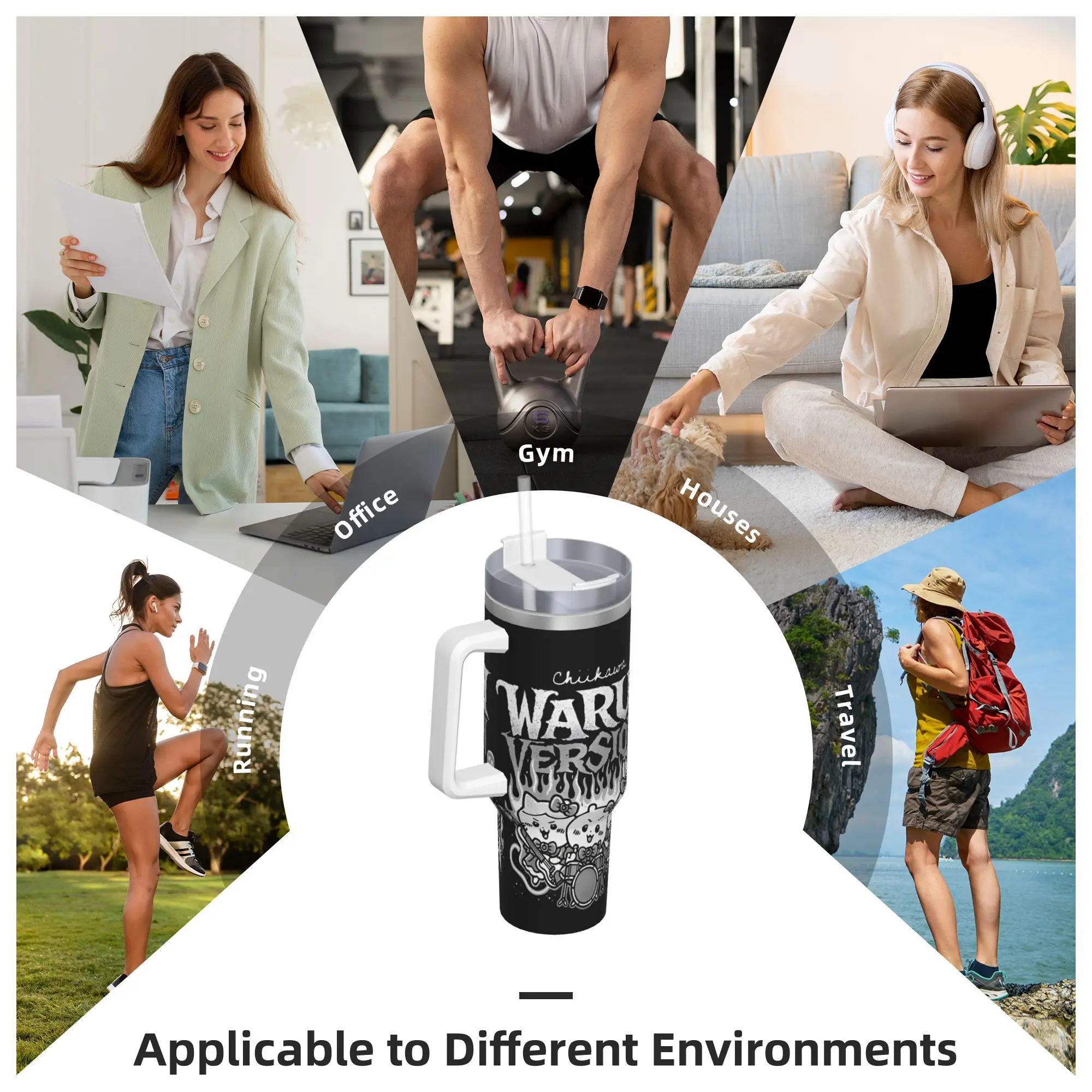 Chiikawa Hachiware Usagi Warui نسخة 40 أوقية فراغ معزول بهلوان الجرونج أكواب مريحة قابلة لإعادة الاستخدام كوب كبير زجاجة ماء هدية