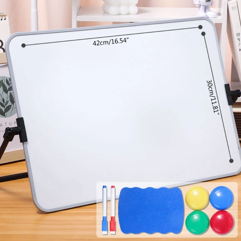 A3 Whiteboard with Table Stand Marker Magnetic Dry Eraser Double-Sided Mini White Board Easel 42x30cm