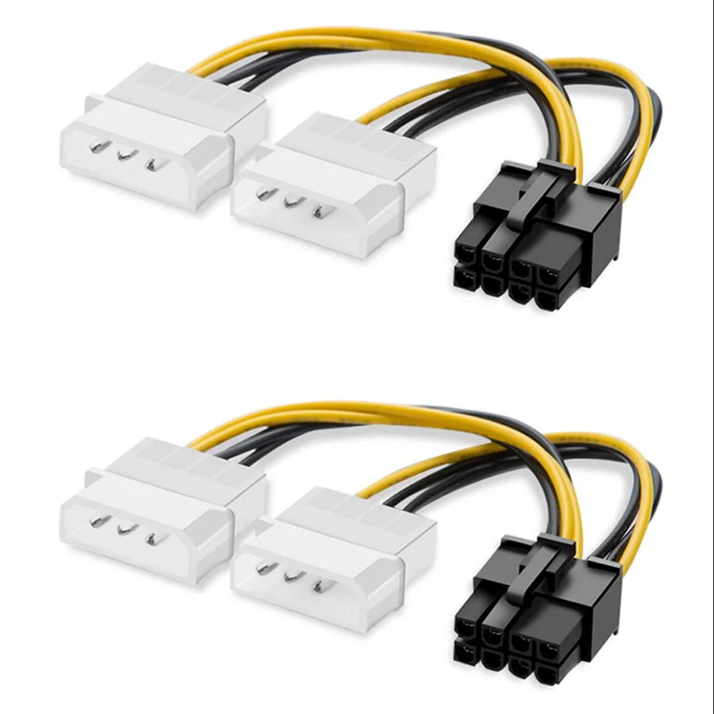 2 Pack 8 Pin PCIe to Dual 4 Pin Molex Power Cable PCI-E 8 Pin to Dual 4 Pin Power Cable Video Graphics Card Power Cable