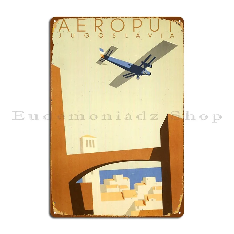 Aeroput Jugoslavija Vintage Travel Poster Metal Sign Wall Cave Character Living Room Decoration Garage Tin Sign Poster