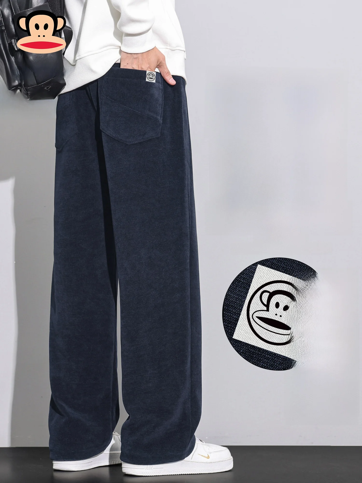 

Мужские повседневные брюки Paul Frank прямого кроя с флисовой подкладкой, свободного кроя, на шнурке, осенне-зимние, новые, длинные