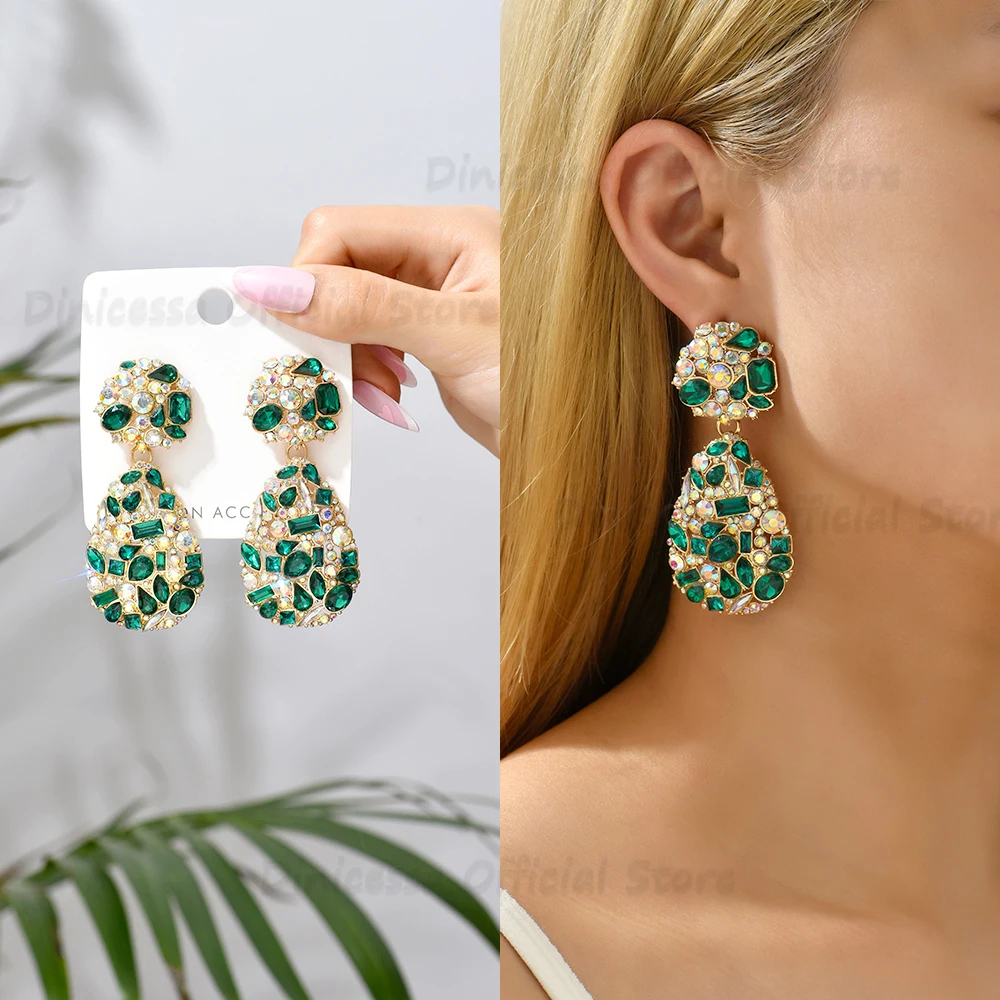 Vintage Teardrop Big Dangle Drop Earrings For Women Luxury Quality Colorful Crystal Unusual Pendientes Party Statement Jewelry