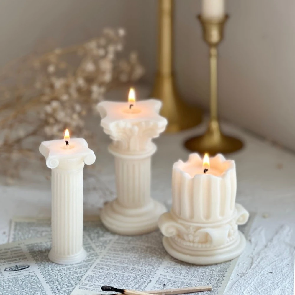 1-3Pcs/set Roman Column Silicone Candle Mold Relief Flower Pillar Gypsum Making Mould Artist Stripe Cylinder Wedding Decor Gifts