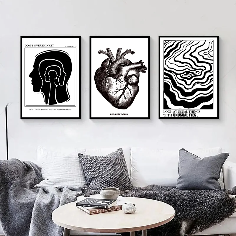 Black and White Free Your Mind Psychedelic Print Canvas Painting Posters Abstract Retro Living Room Bedroom Wall Art Home Decor