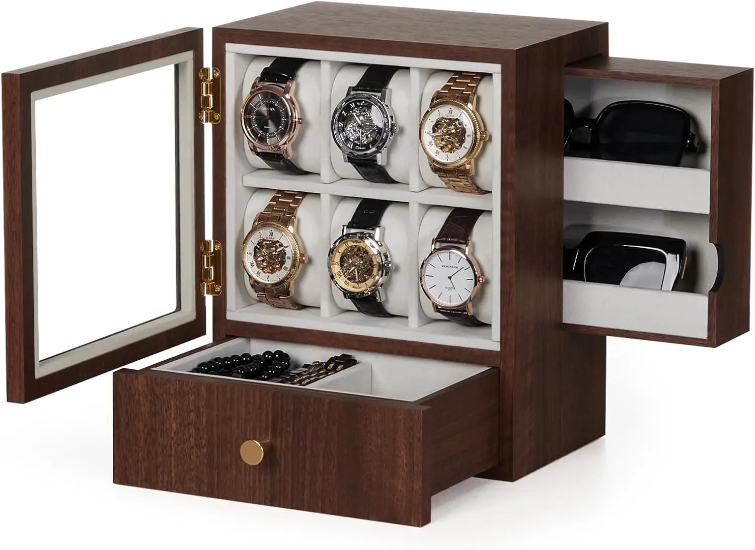 

Large Wooden Watch Box with 6 Slots and Drawers for Men's Collection Display and Storage