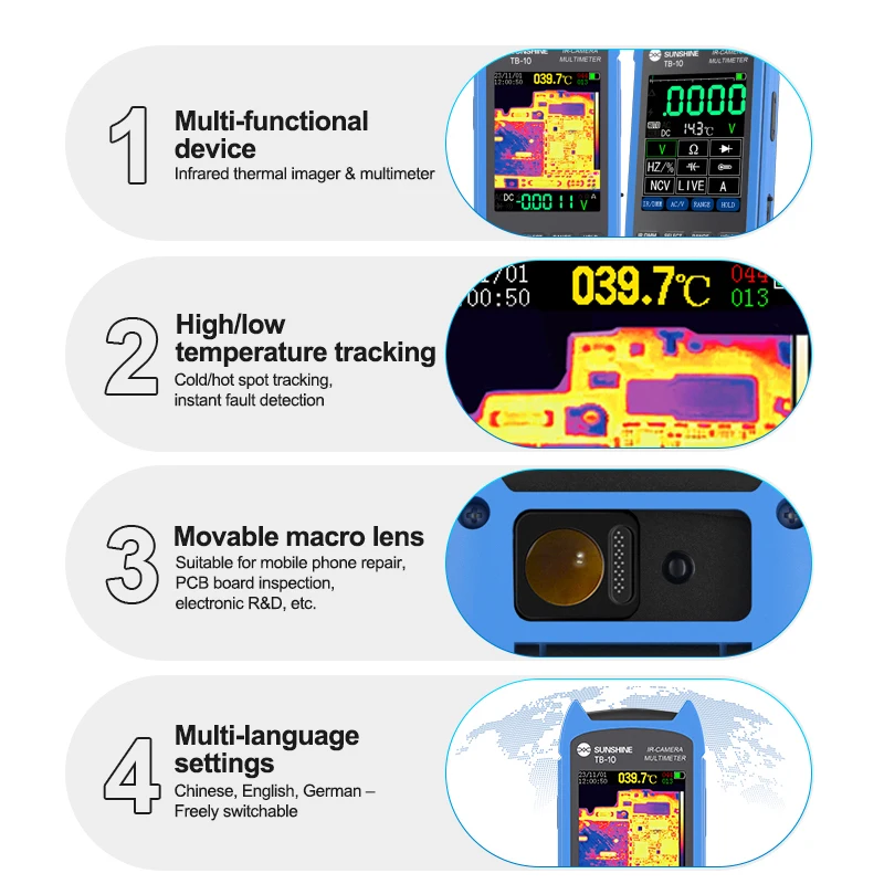SUNSHINE TB-10 Handheld Thermal Imaging for Mobile Phone Repair PCB Motherboard Testing Electronic Research and Development