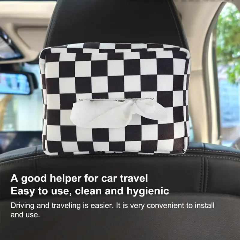 Car Tissue Box Holder Napkin Holder Tissue Box Cover Fashion Black And White Plaid Car Seats Tissue Box Portable Backseat