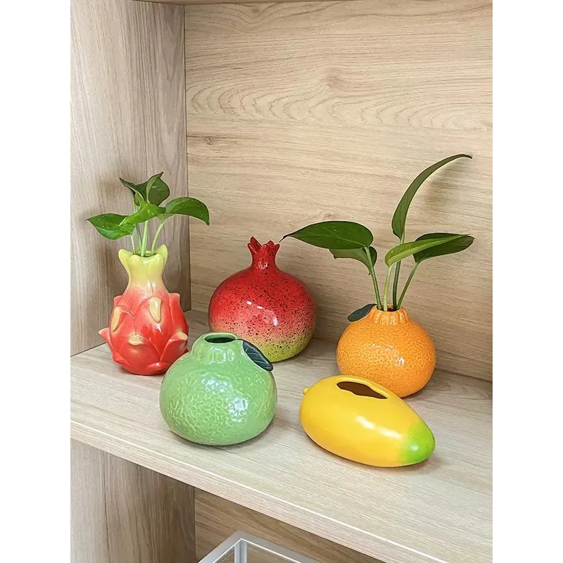 Creative Fruit Vase Series Dragon Fruit Orange Mango Ceramic Vase Living Room Hydroponic Flower Arrangement Desktop Decoration