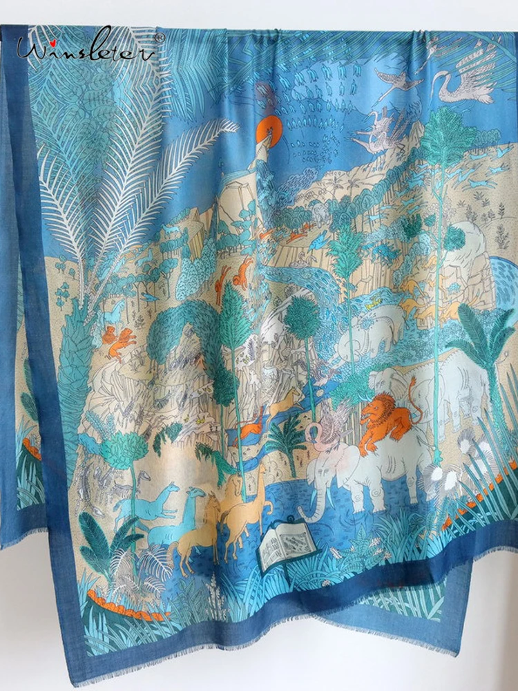 

Winsleter-Женский элегантный длинный шарф из 100% шерсти, принт 200*100 см, подарки для мамы, модные повседневные тонкие шарфы-шали, осень 2023 г. A58514CC