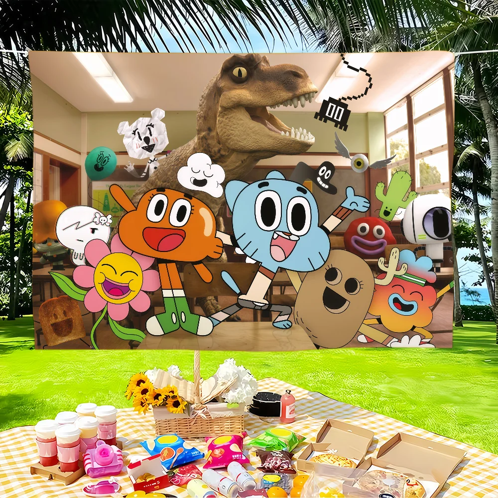 Cartoon W-World Of G-GumballS flag Tapestries Outdoor Parties Bedrooms Living Rooms Dorm Rooms Wall Decor Banners Gifts