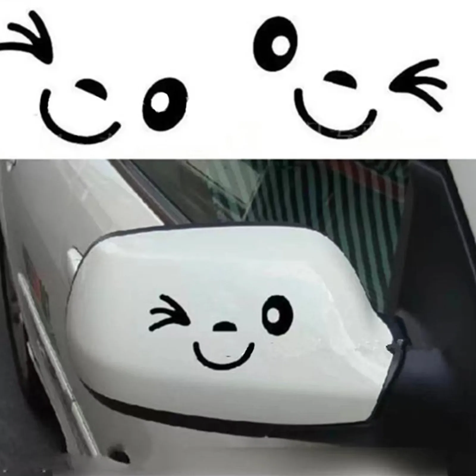 Autocollants de rétroviseur Smiley Face, 2 pièces/feuille, autocollants de rétroviseur de voiture mignons avec conception d'expression amusante