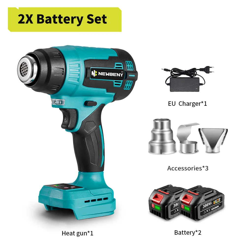 NEWBENY 2000W 500 ℃   Elektrisch heteluchtpistool 9-versnellingen Handheld draadloos oplaadbaar industrieel huisgereedschap voor Makita batterijpin