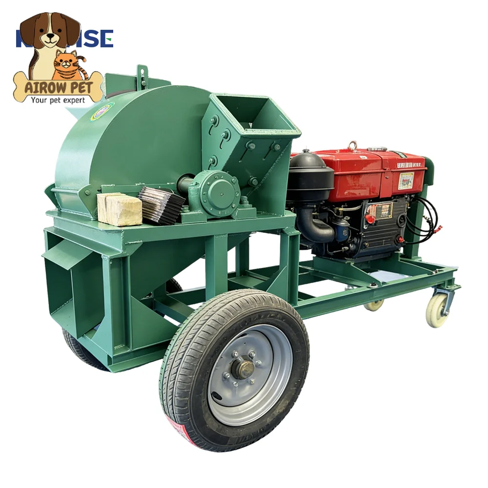 AIROW Diesel Wood Crusher for Tree Branches and Garden Waste, Powerful and Compact for Small-Scale Production