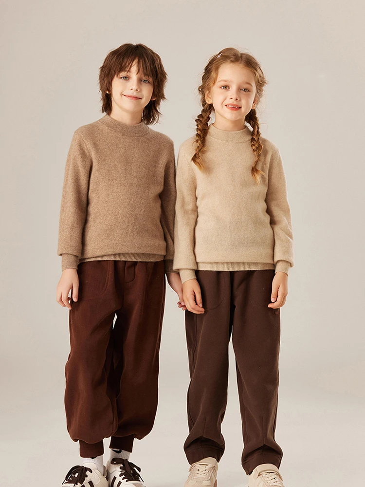 CHICUU Kid's 100% Cashmere Sweater Mock Neck Pullover Thick Warm Basic Cashmere Knitwear Autumn Winter Clothes For Children