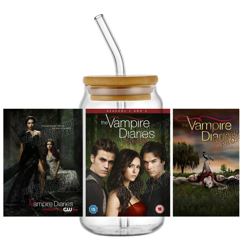 Dark Fantasy Vampire Pattern UV DTF Sticker For 16OZ Libbey Glass Cup Can Wrap Transfer Stickers Custom Labels DIY