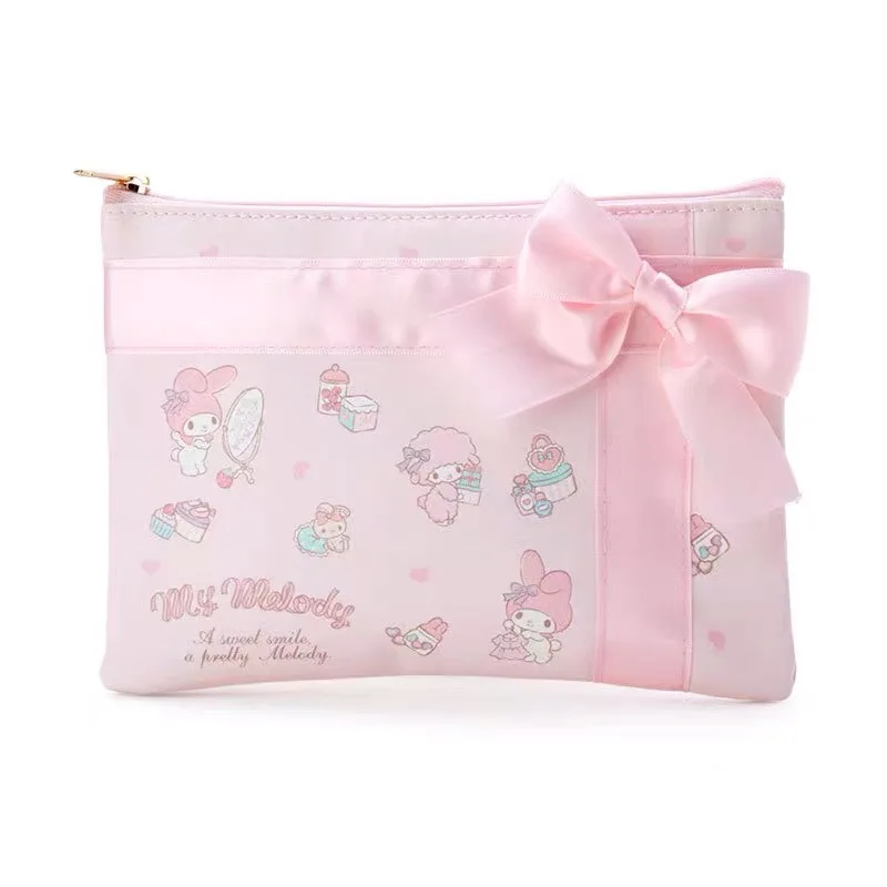 

Sanrio Cinnamon Girl Bow Storage Bag My Melody PU Cosmetic Bag Student Pen Bag Clutch pencil case