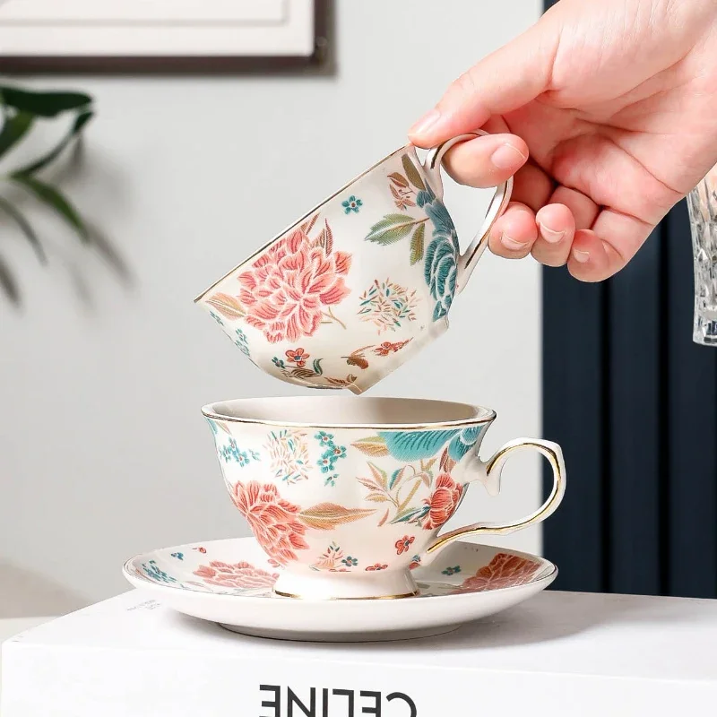 

Chinese floral coffee cups, plates, hand-painted gold-plated afternoon tea, exquisite ceramic souvenirs