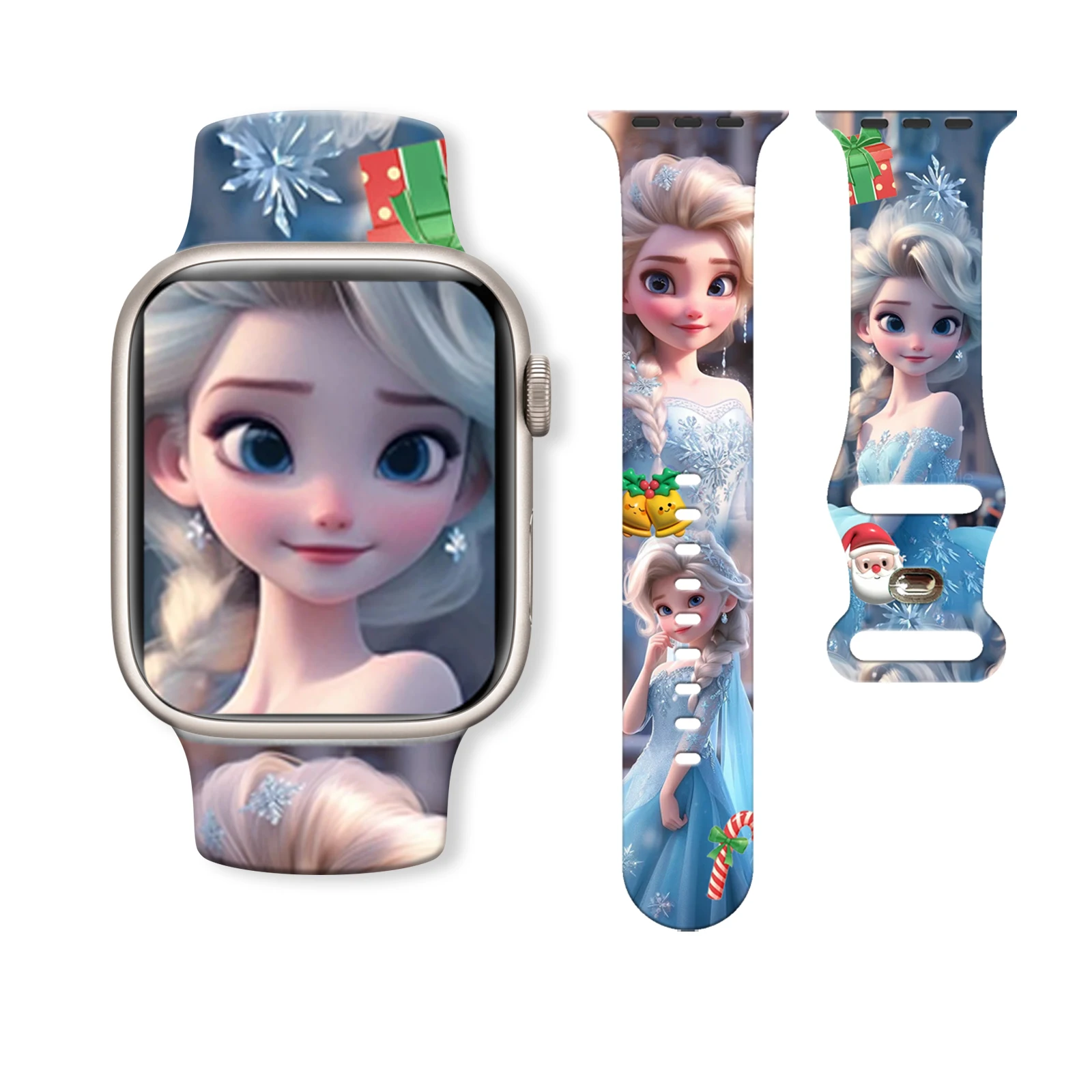 

Disney Frozen Christmas Elsa Princess Print Band for Apple Watch 11/10/9/SE, Soft Silicone Replacement Strap for 45mm/44mm/42mm