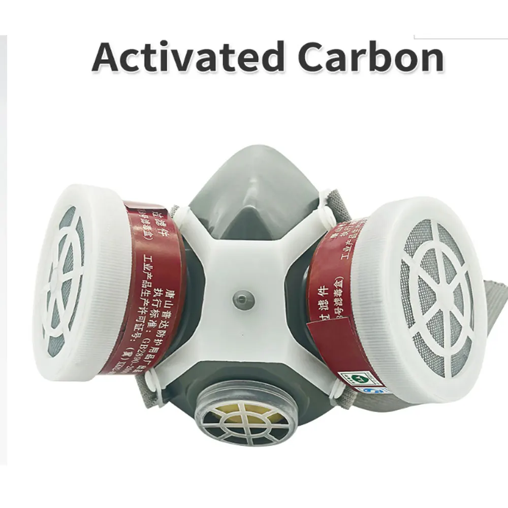 หน้ากากป้องกันก๊าซพิษครึ่งหน้าปลอดภัยสารเคมีป้องกันฝุ่นตัวกรองไอน้ำมันเบนซินอินทรีย์ PM2.5ปกป้องหน้ากากปิดหน้าในที่ทำงาน