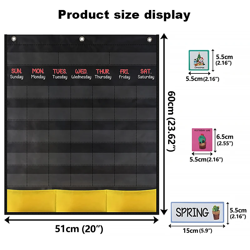 Classroom Pocket Charts Monthly Calendar Pocket Chart with 89 Cards for Students Kids Classroom Home School Supplies