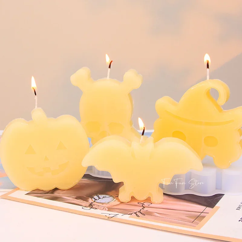 Halloween Series Scented Candle Silicone Mold DIY Cute Cartoon Skull Bat Ghost Diffuser Stone Plaster Drop Glue Making Tool