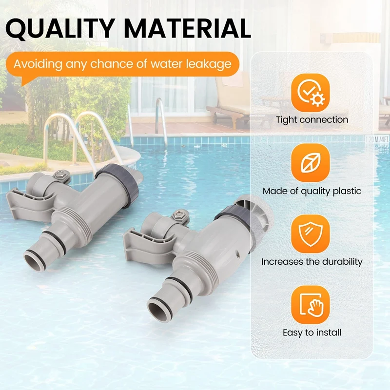 2PCS Pool Hose Adapter, Swimming Pool Replacement Pool Hose Bracket And Plunger Valve For Above Ground Swimming Pool