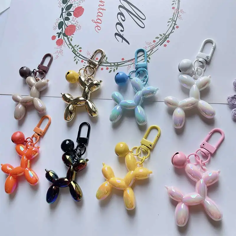 Electroplated Cute Bell Balloon Dog Keychain PVC Three-Dimensional Key Chain Exquisite Gift Car Interior Cartoon Key Chain