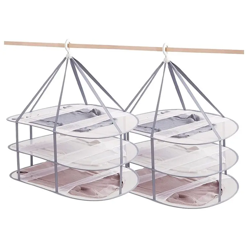 ABXF-2 Pcs 3 Tier Folding Mesh Clothes Drying Rack, Stackable Sweater Drying Rack With Internal Fixation, Portable Hanging