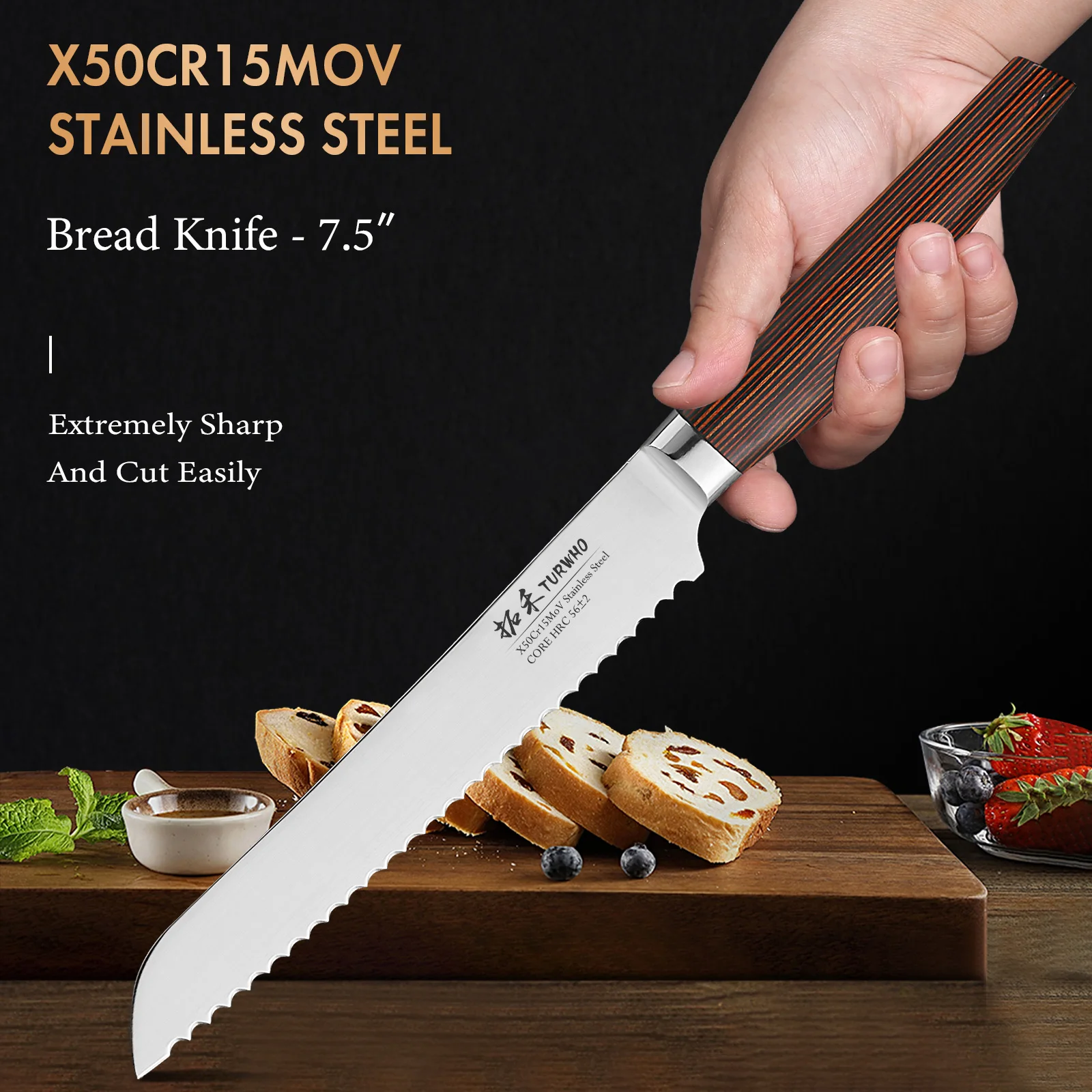 

7,5 дюймовый зубчатый нож для хлеба TURWHO из высокоуглеродистой нержавеющей стали X50Cr15MoV кухонные поварские ножи для ледяного сыра