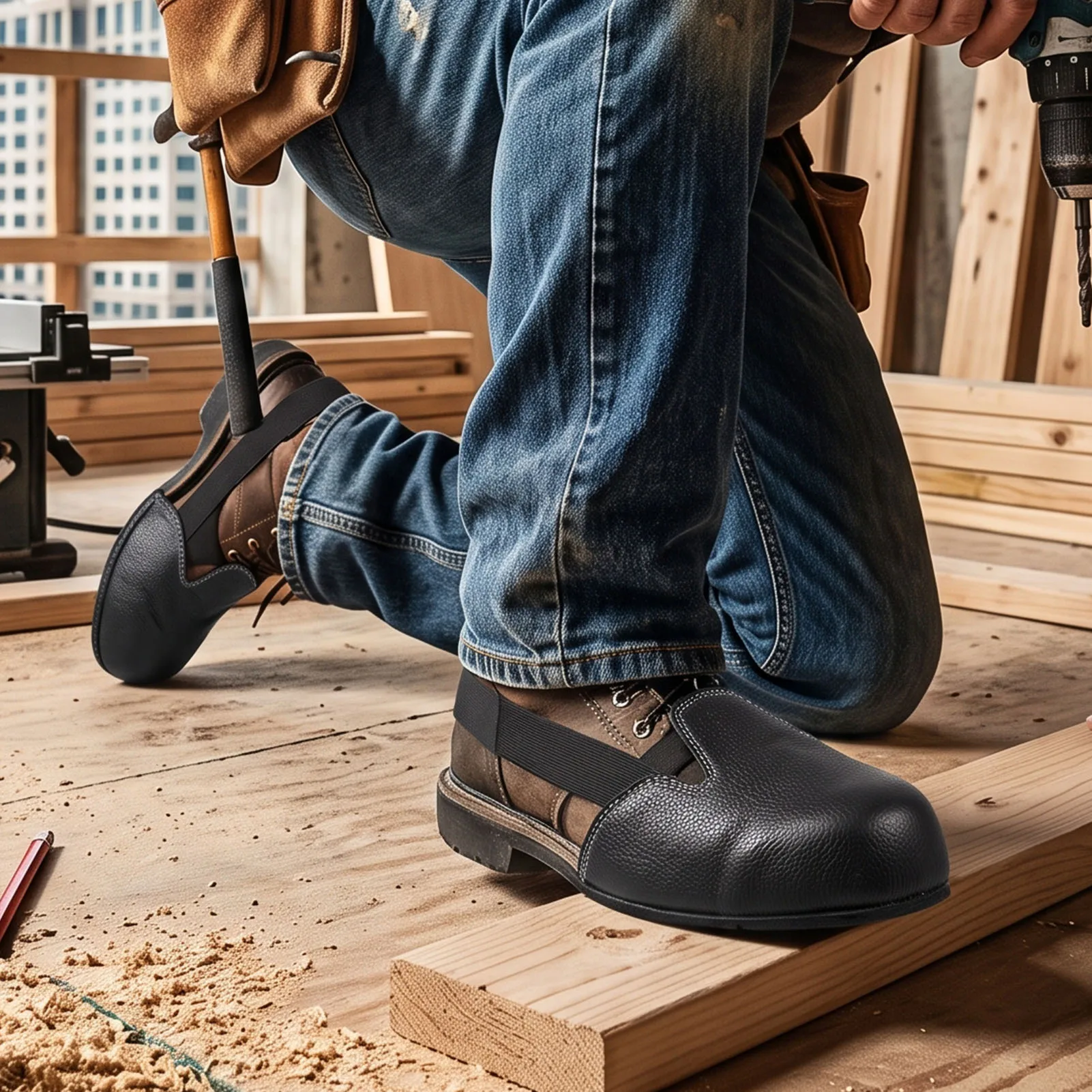 1 Pair Steel Toe Shoe Covers Non Slip Elastic Work Safety Overshoes with Adjustable Straps Steel Toe Cover with Adjustable Strap