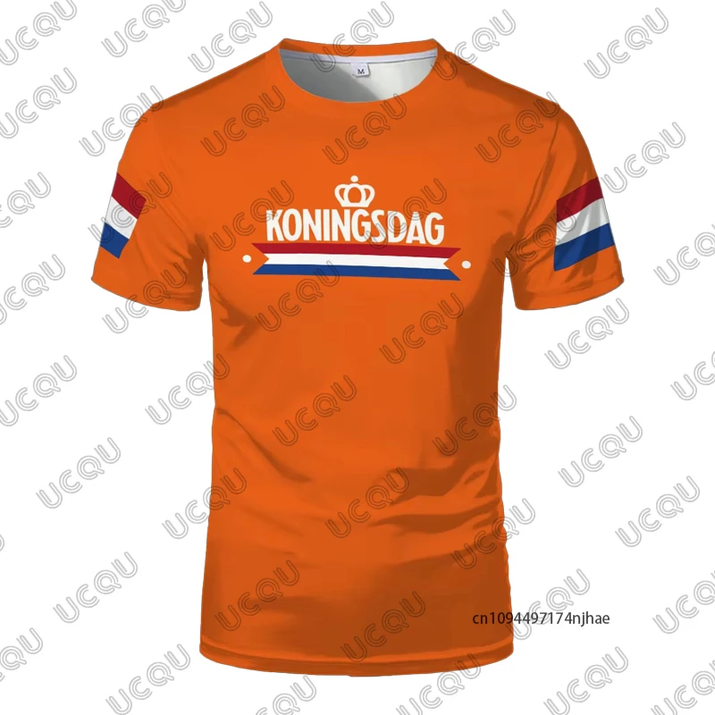 Nueva camiseta de fútbol con estampado naranja del Día del Rey holandés para niños, camiseta deportiva con bandera holandesa, camisetas informales para niños/adultos