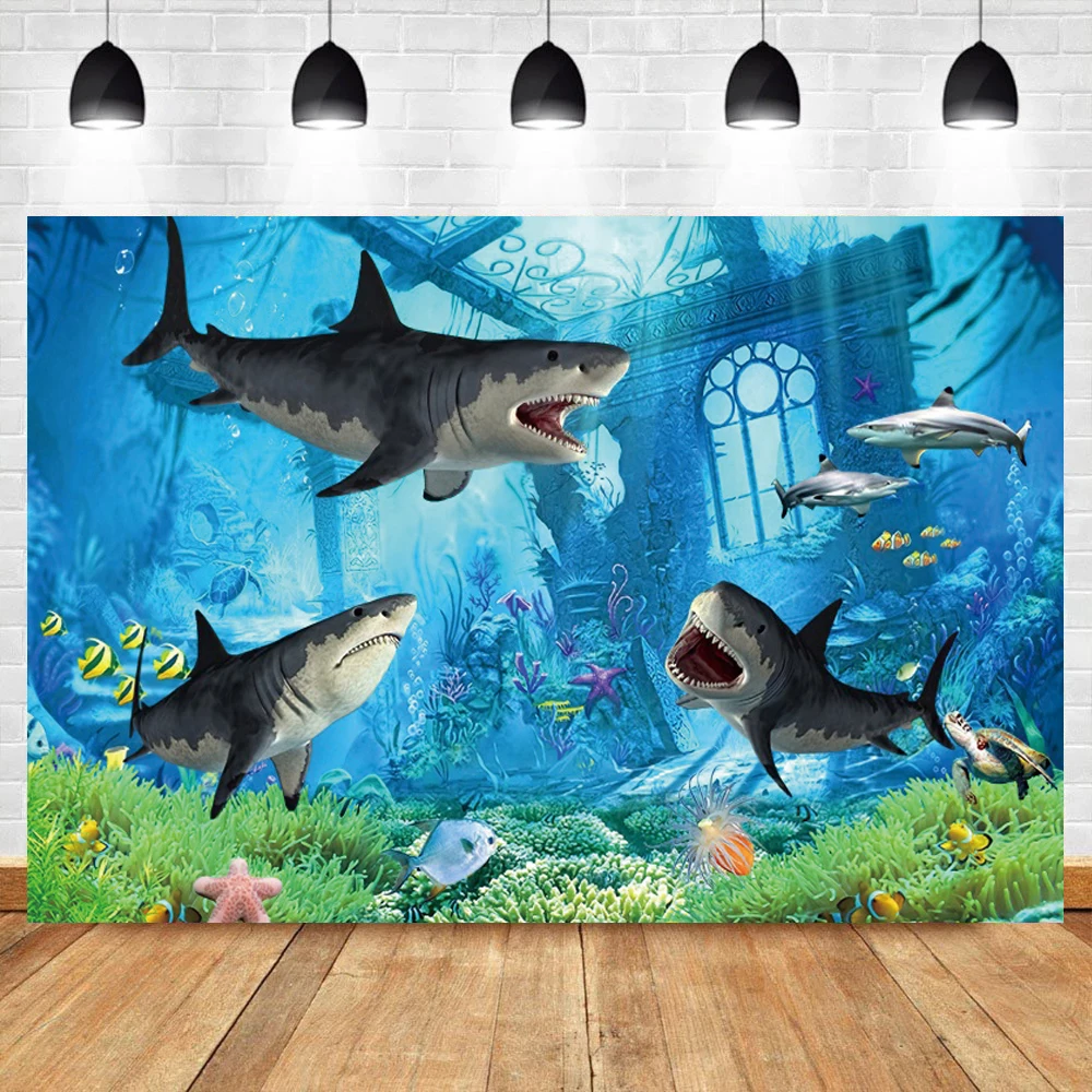 Underwater World Seabed Background Ocean Dolphin Underwater Marine Coral Fishes Baby Birthday Party Decor Photography Backdrop