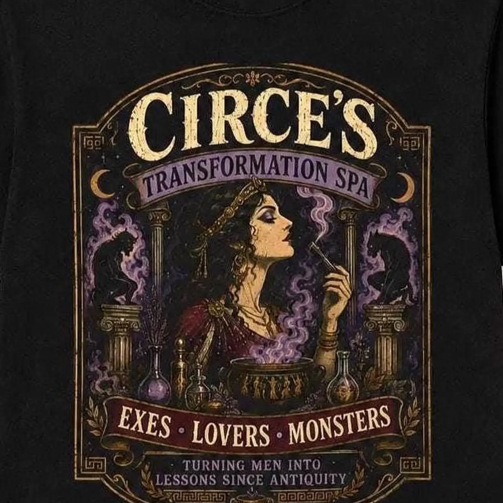 Circe's Transformation Spa Exes Lovers Monsters Vintage T Shirt vintage Washed fashion homme Slightly Casual graphic streetwear