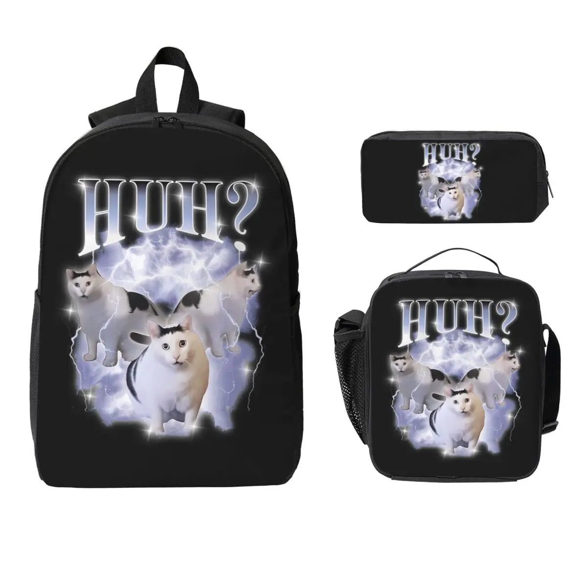 

Huh Cat Chonky Ben Meme Bootleg Rap 90S Backpack BookBag School Bag Laptop Shoulder Bags 3ps Insulated Lunch Bag Pencil Case