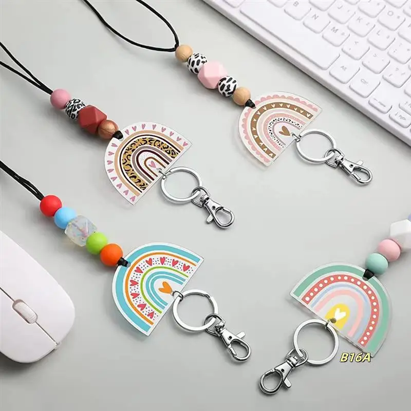 

Teacher Lanyards For ID Badges And Keys Cute Beaded Lanyards With Keychain Silicone Beaded Keychain For Women Girls