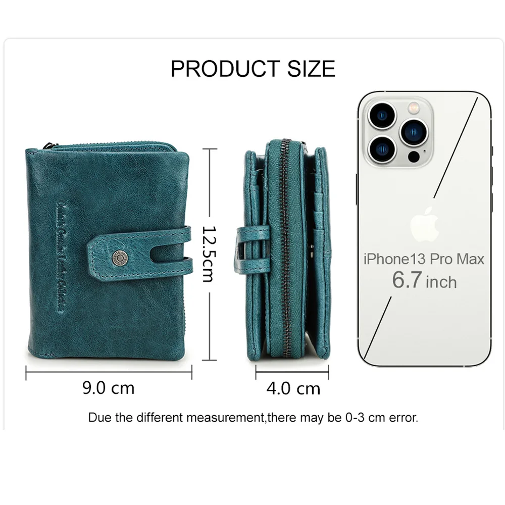 Dompet Berkualitas MAGIC TALE Dompet Pendek Kulit Asli Ritsleting Wanita Dompet Koin Wanita Dompet Kancing Pengait dengan Tempat Kartu Kredit