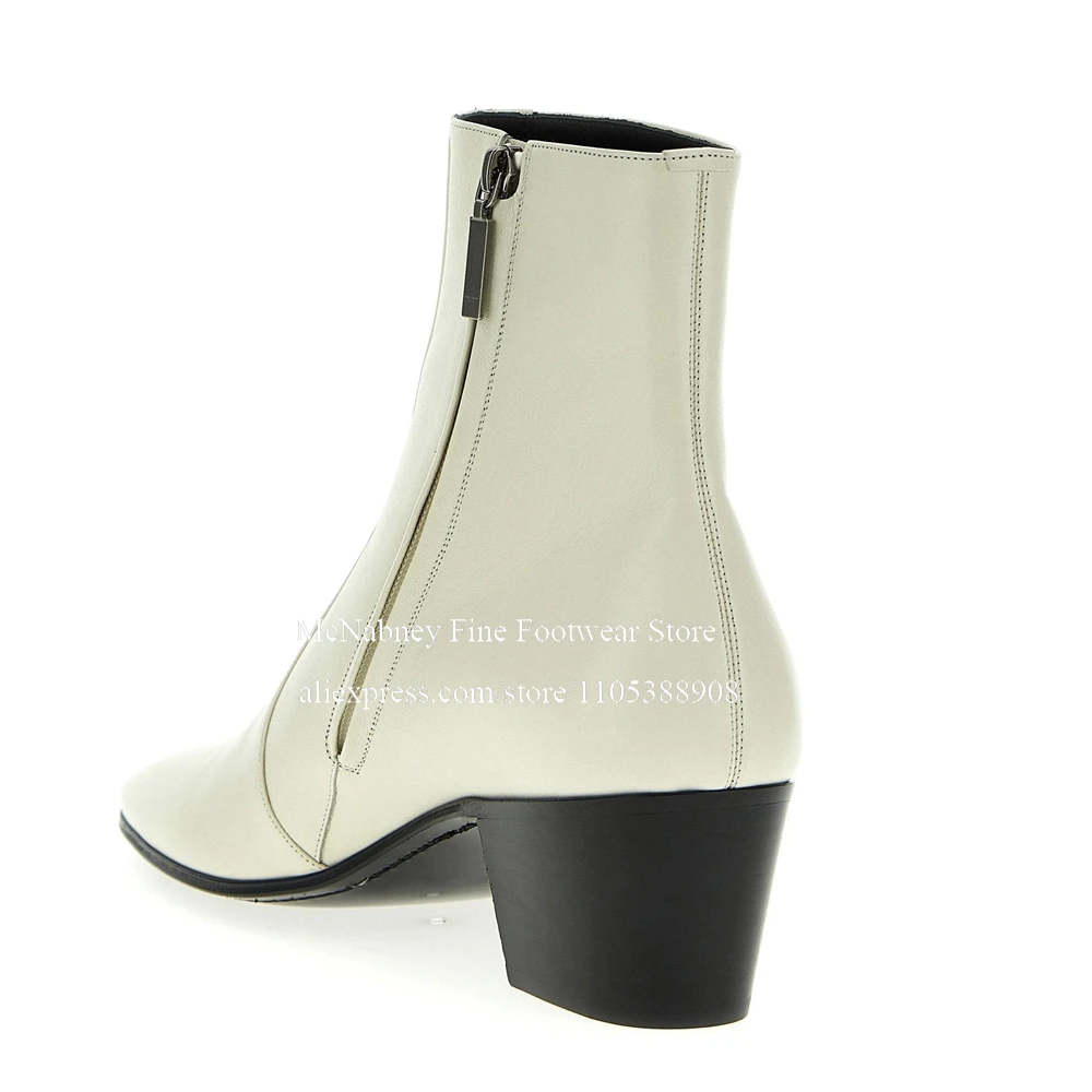 Leather Ankle Boots with Side Zipper Chunky Heel Pointed Toe Handmade Men Dress Boots for Formal Casual Evening Party Plus Size