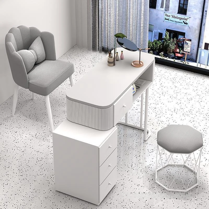 Factory Direct 2026 Modern Japanese White Style Single Nail Salon Desk Economy Design with Luxury Full Set of Glass Simple Light