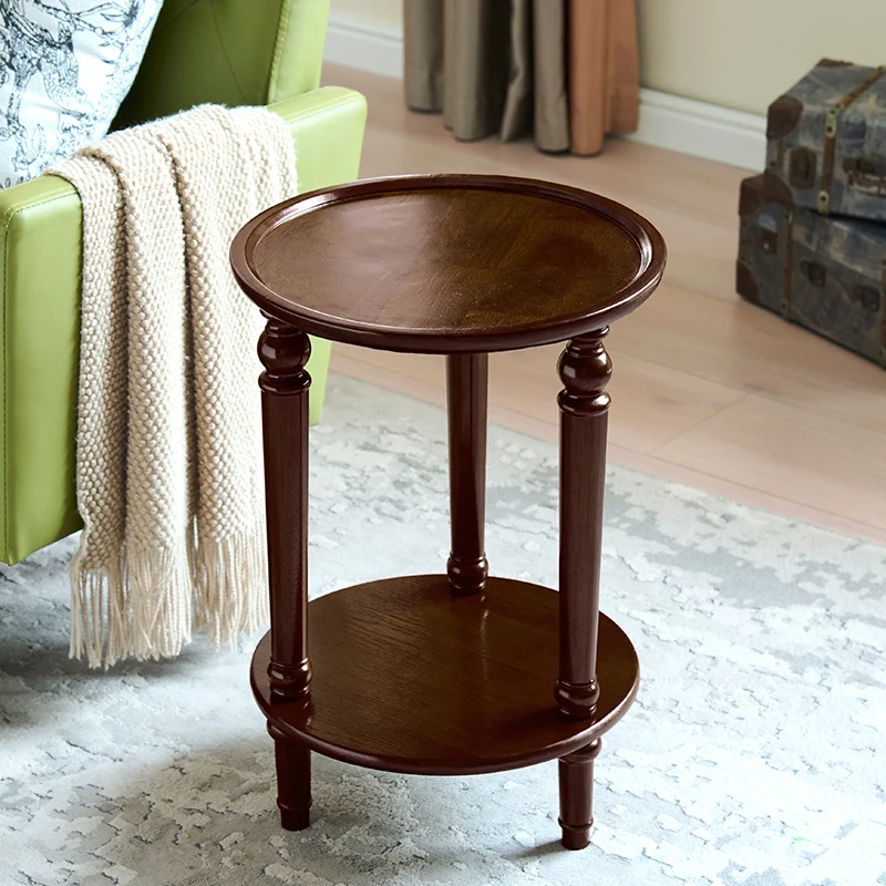 

Solid Wood Round Side Table, Mobile Sofa Coffee Desk, Minimalist Tea Stand, Vintage Corner Accent Piece for small spaces