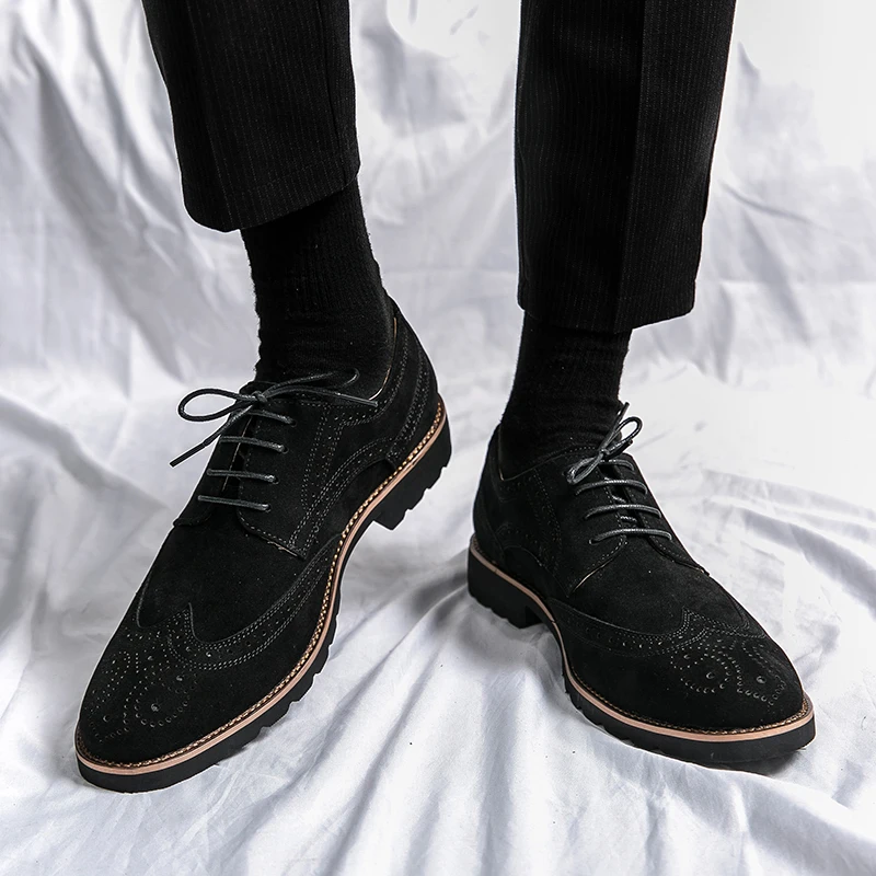 Luxury Men Brogue Suede Leather Shoes Business Office Oxford Shoes For Work Retro Handmade Dress Shoes Gentleman Dinner Shoes