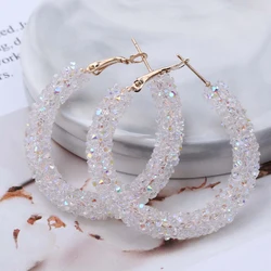 Luxury Glitter Crystal Hoop Earrings for Women Big Round Dangle Earrings Wedding Party Statement Earring Geometric Jewelry Gift