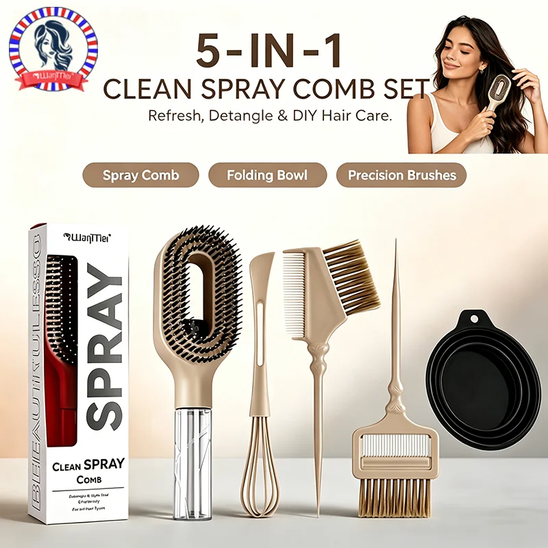 5 In 1 Hair Dye Styling Set, Clean Spray Hair Comb, Hair Color Mixing Whisk, Dye Brushes & Foldable Mixing Bowl, Professional Salon Hair Coloring Tools Kit