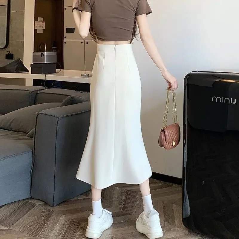 

Средние юбки женские летние с разрезом по бокам труба асимметричные ретро корейские модные повседневные офисные женские повседневные новые женские BF