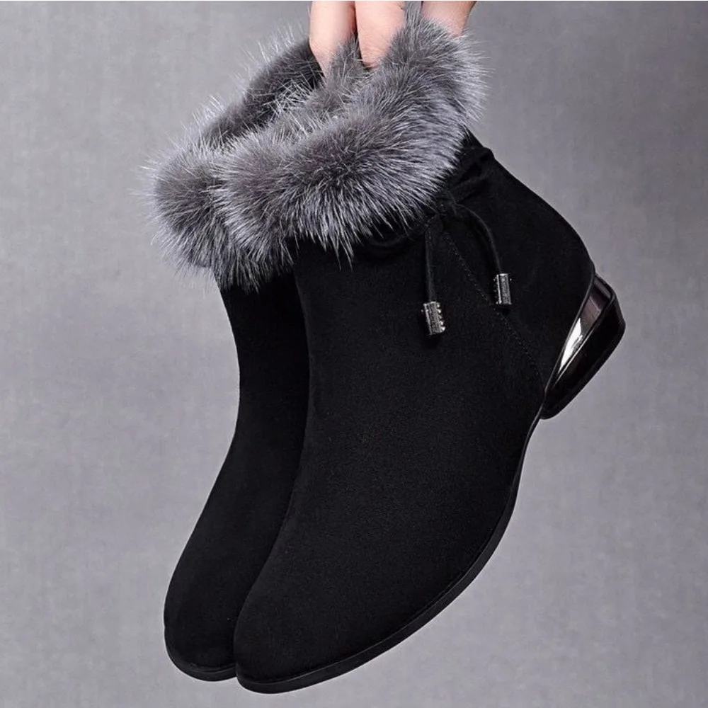 

Женские короткие сапоги, зимние замшевые ботильоны с плюшевыми краями, женские хлопковые туфли на толстом каблуке с круглой головкой и плоской подошвой, женские ботинки