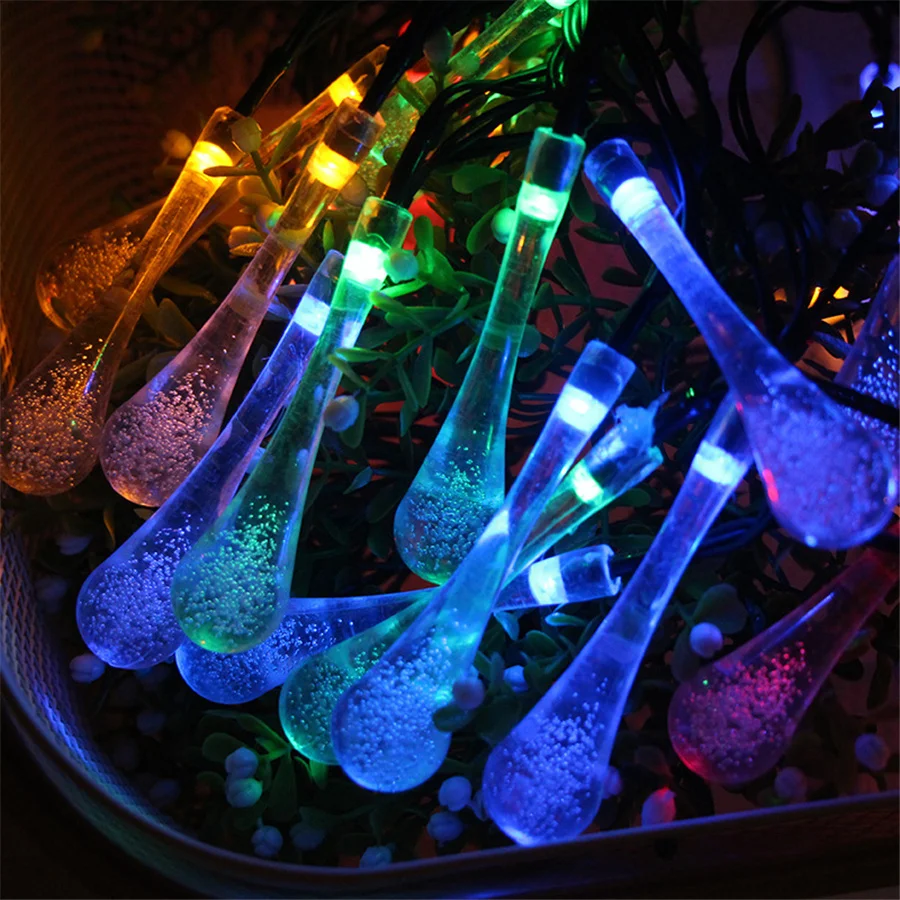 15m Water Droplets Solar Christmas Garland String Lights Waterproof Outdoor LED Fariy Lights for Garden Wedding Party Decor