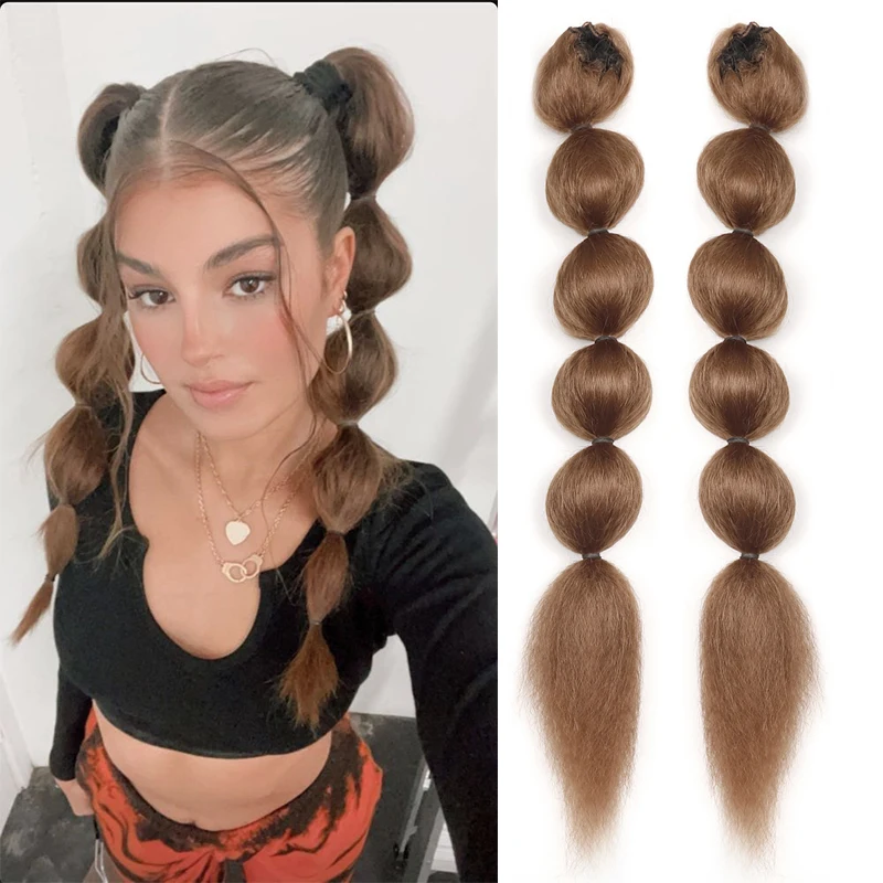 

Kinky Straight Bubble Ponytail Extension Long Drawstring Ponytail Natural Brown Clip on Ponytails for Kids Synthetic Hair Piece