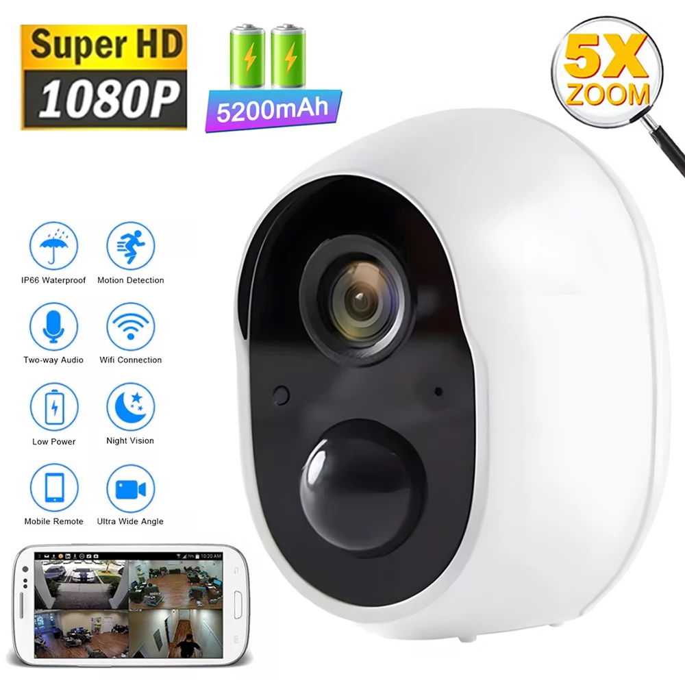 1080P Wireless Security Camera 3MP Rechargeable Battery Outdoor Waterproof Two-way Talk Night Vision Camera Surveillance Camera